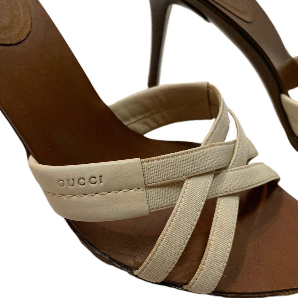 Vintage Gucci Cream and Brown Strappy Heels - Picture 4 of 9